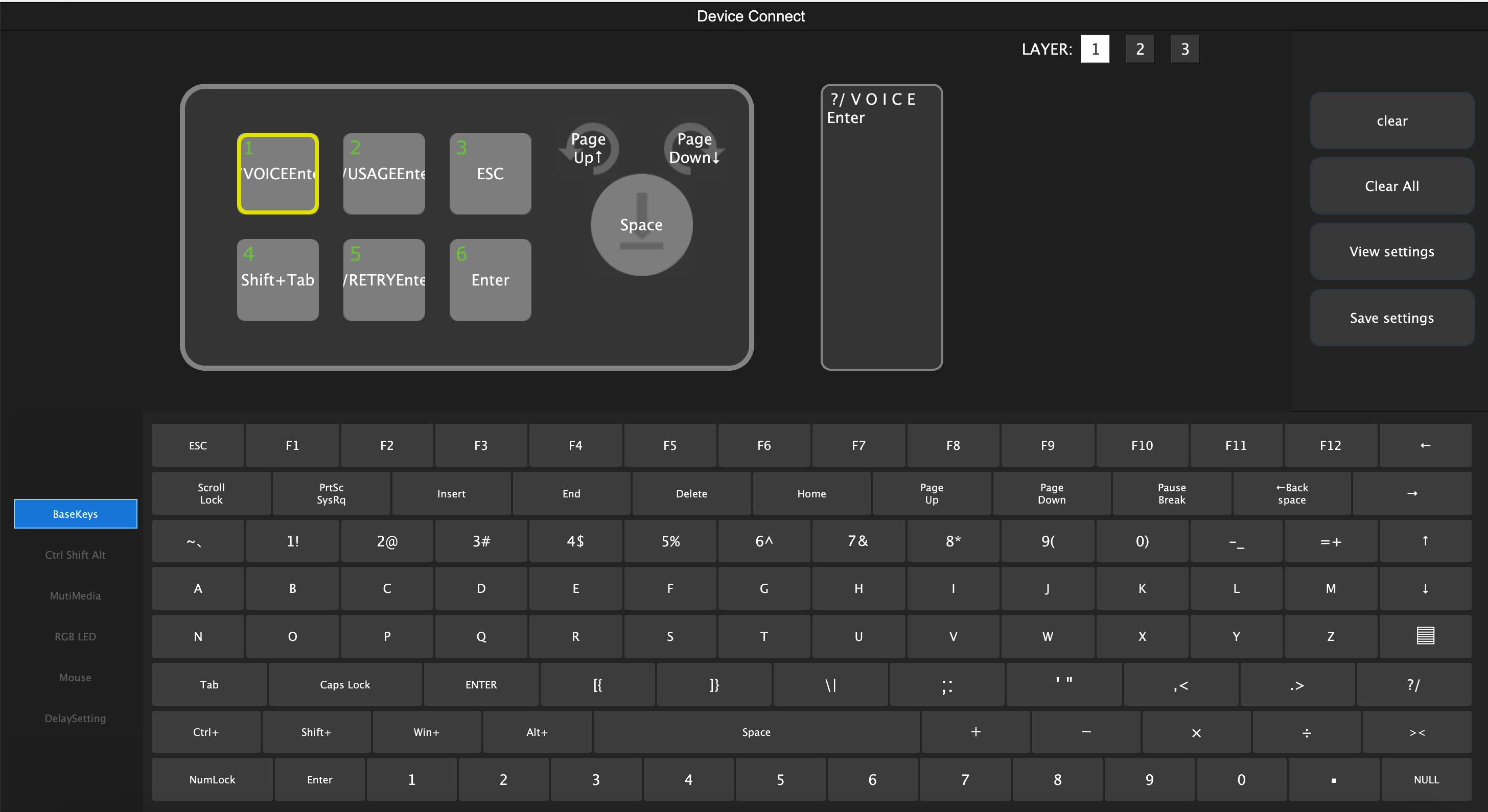 Customized VibeKeys Pro layout for Claude Code voice mode