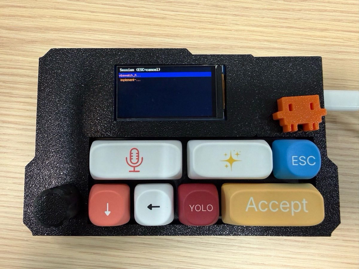 VibeKeys Max showing the session picker with two running Claude Code sessions, one working and one waiting