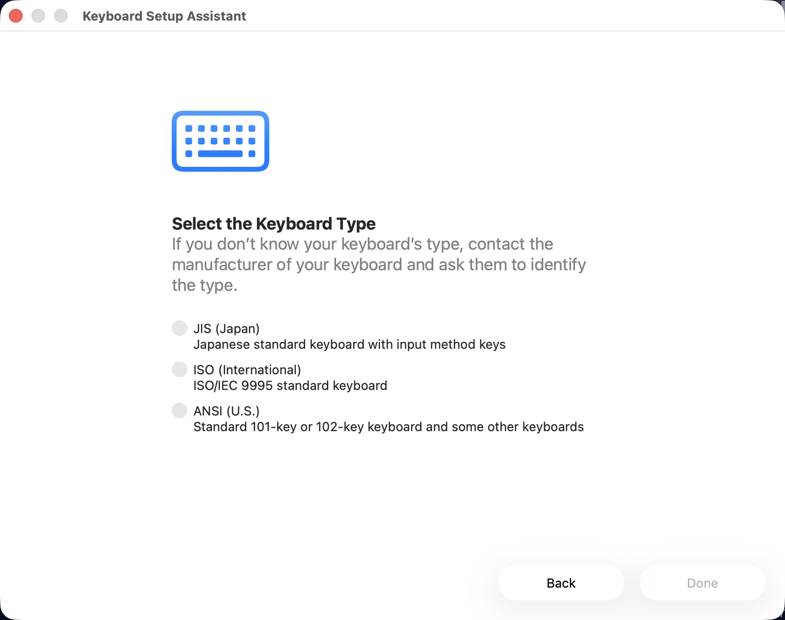 Selecting the correct keyboard type
